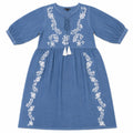 Nomad Sari On the Med Collection - Dress - Dusky Blue with Embroidery & Tassels (L-XL)