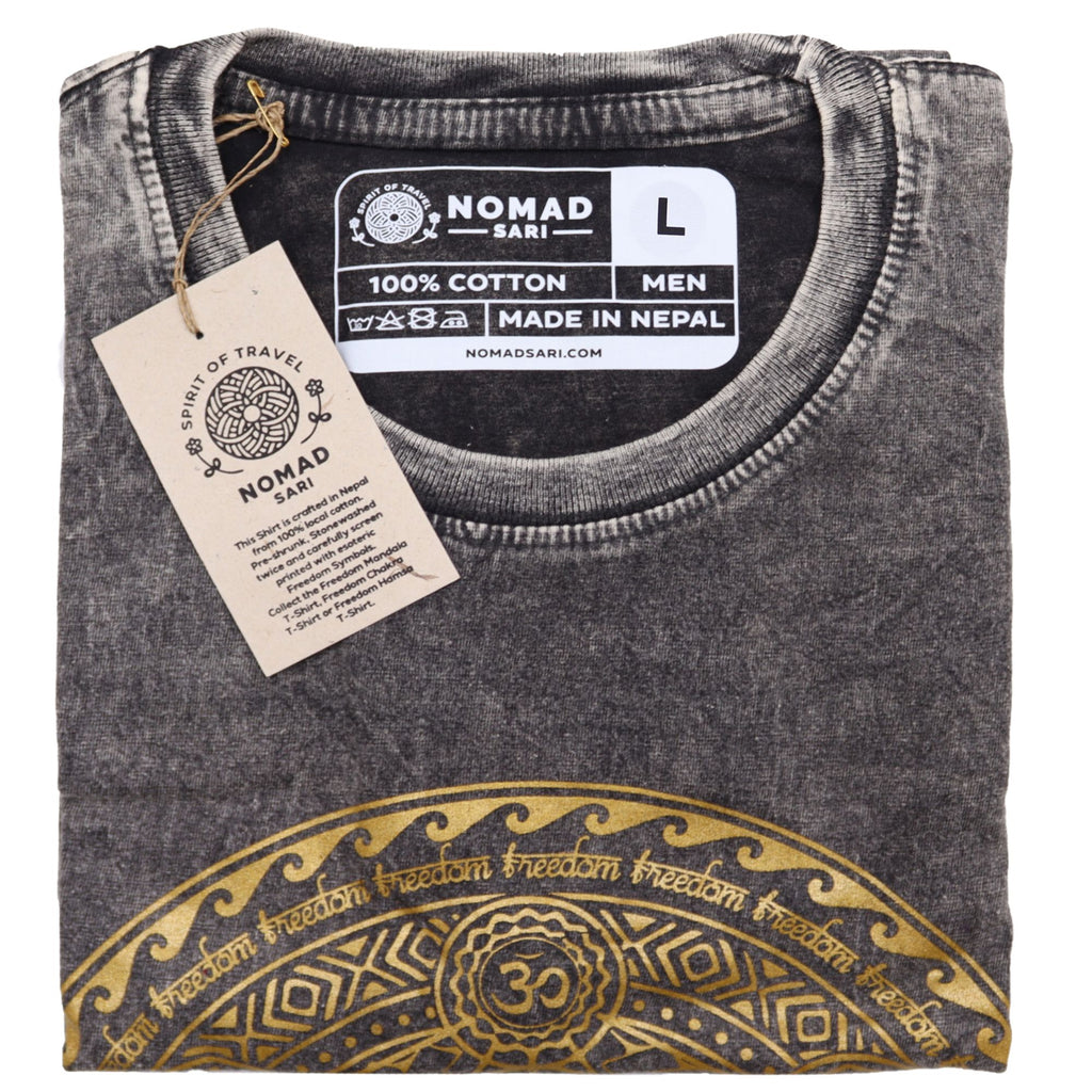 Nomad Sari Stonewashed Cotton T-Shirt – Chakra – Dark Grey – Large