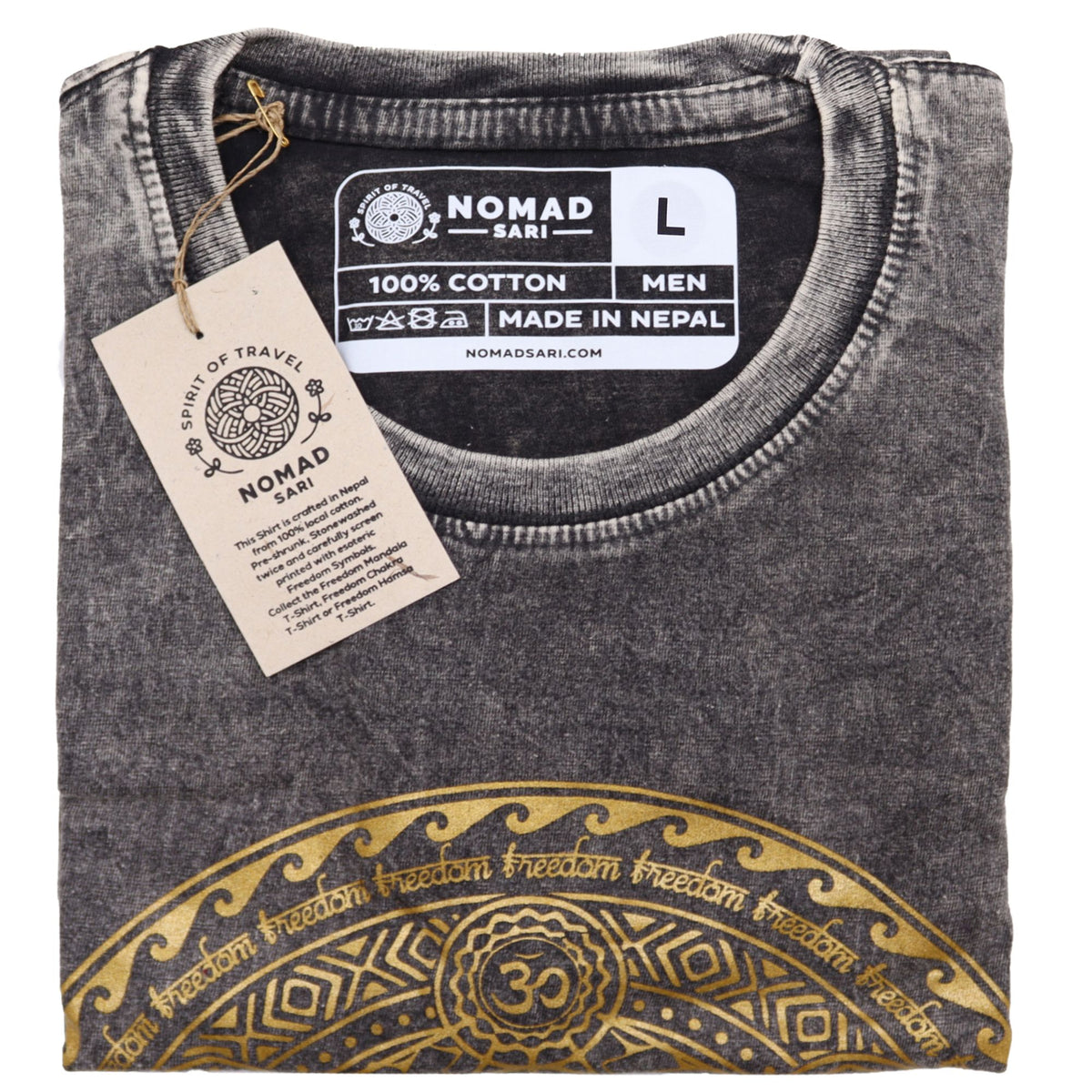 Nomad Sari Stonewashed Cotton T-Shirt – Chakra – Dark Grey – Large