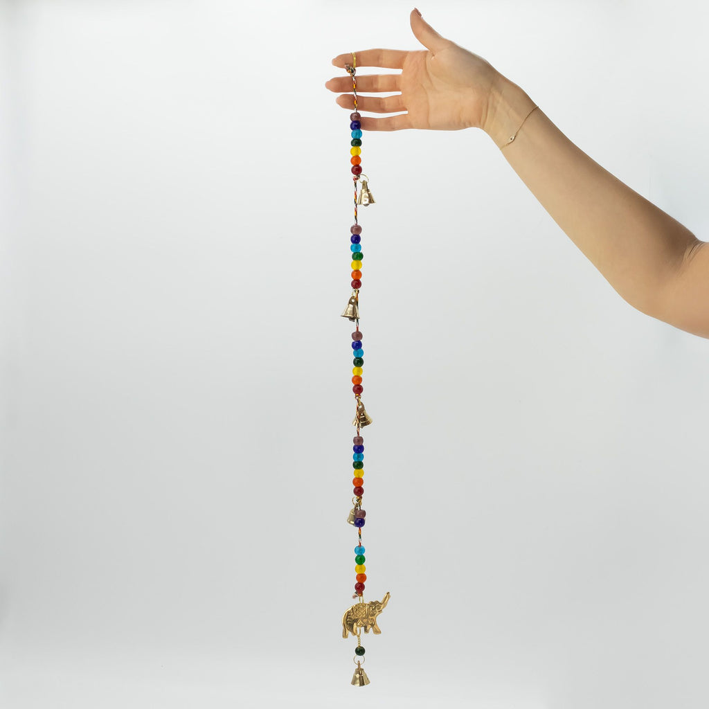 Indian Chimes - Brass Elephant with Chakra Beads String Bells 53cm