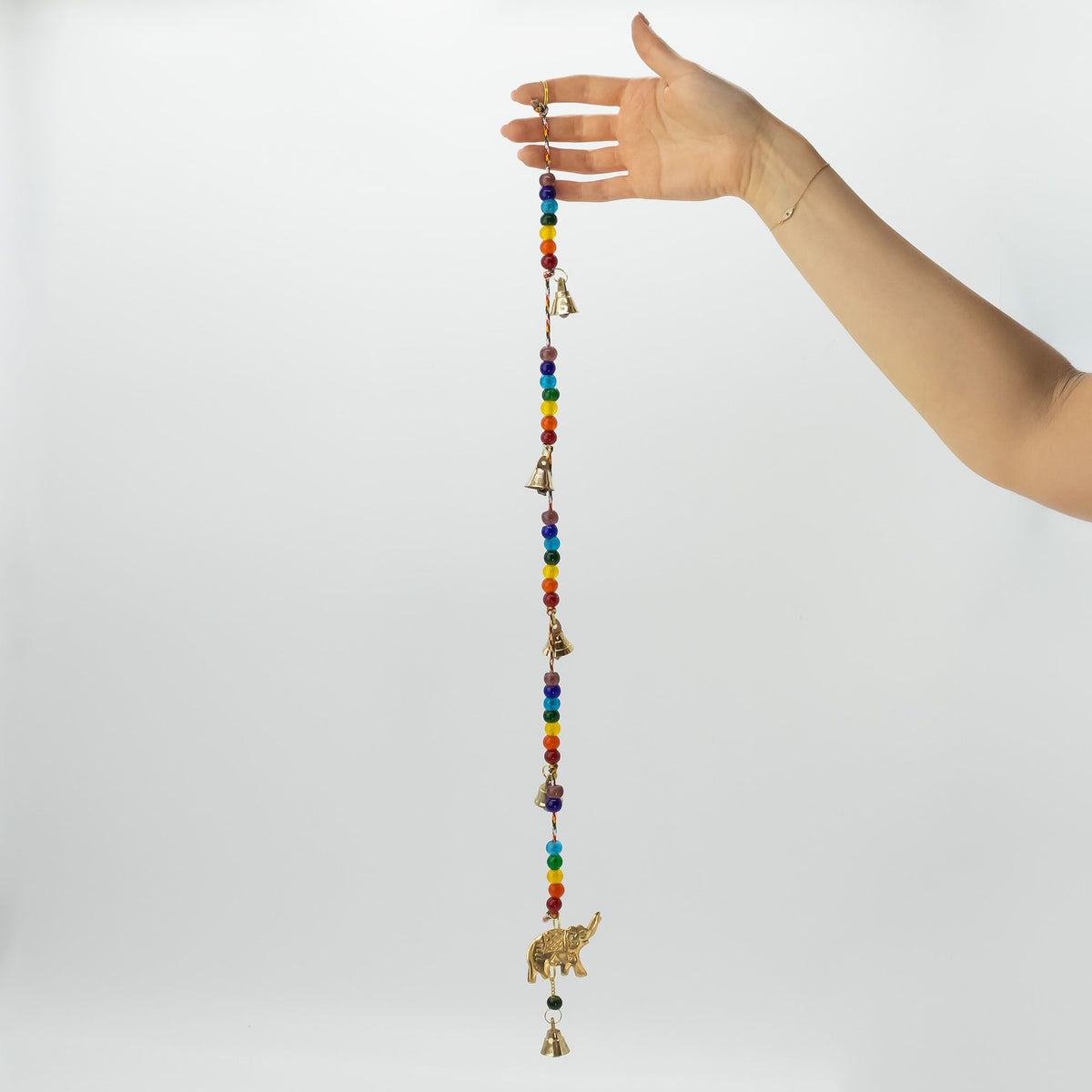 Indian Chimes - Brass Elephant with Chakra Beads String Bells 53cm