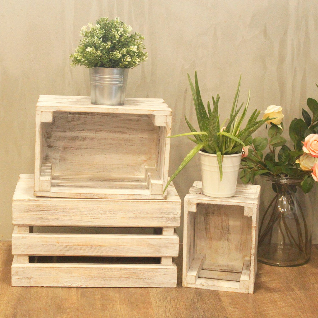 Wooden Storage Crates – Whitewash (Set of 3)