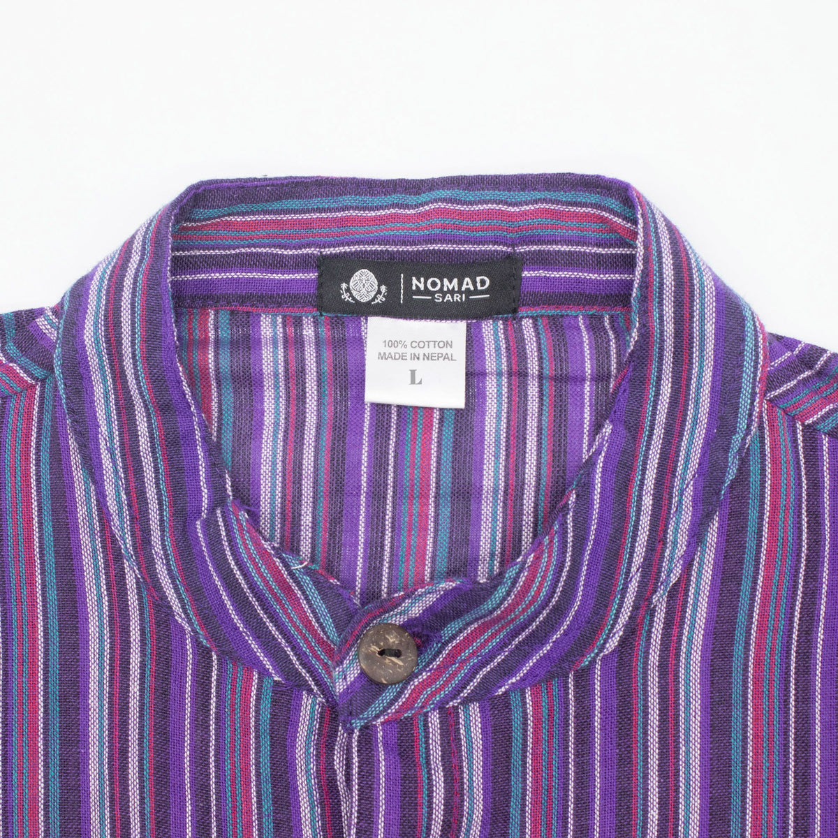 Nomad Sari Grandad Shirt - Black Purple - Large