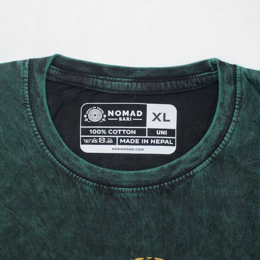 Nomad Sari Stonewashed Cotton T-Shirt - Tree of Life - Green - XL