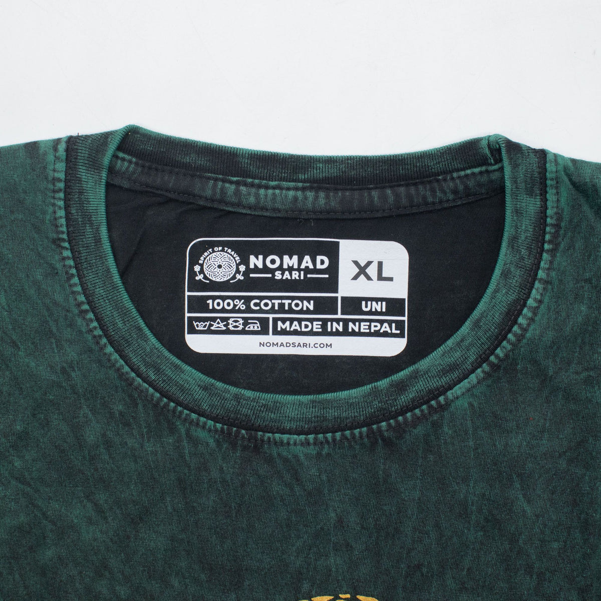 Nomad Sari Stonewashed Cotton T-Shirt - Tree of Life - Green - XL