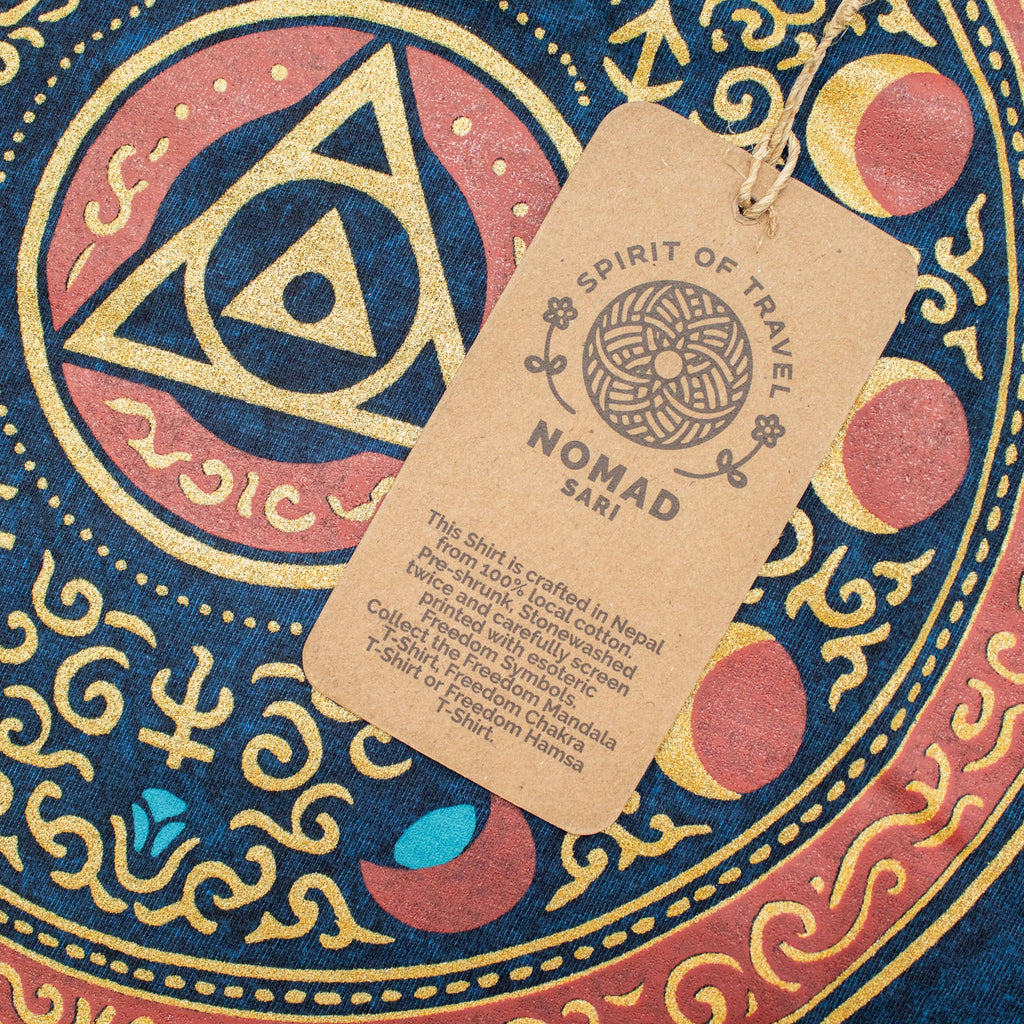 Nomad Sari Stonewashed Cotton T-Shirt - Stay Wild Moon Child - Blue - Large
