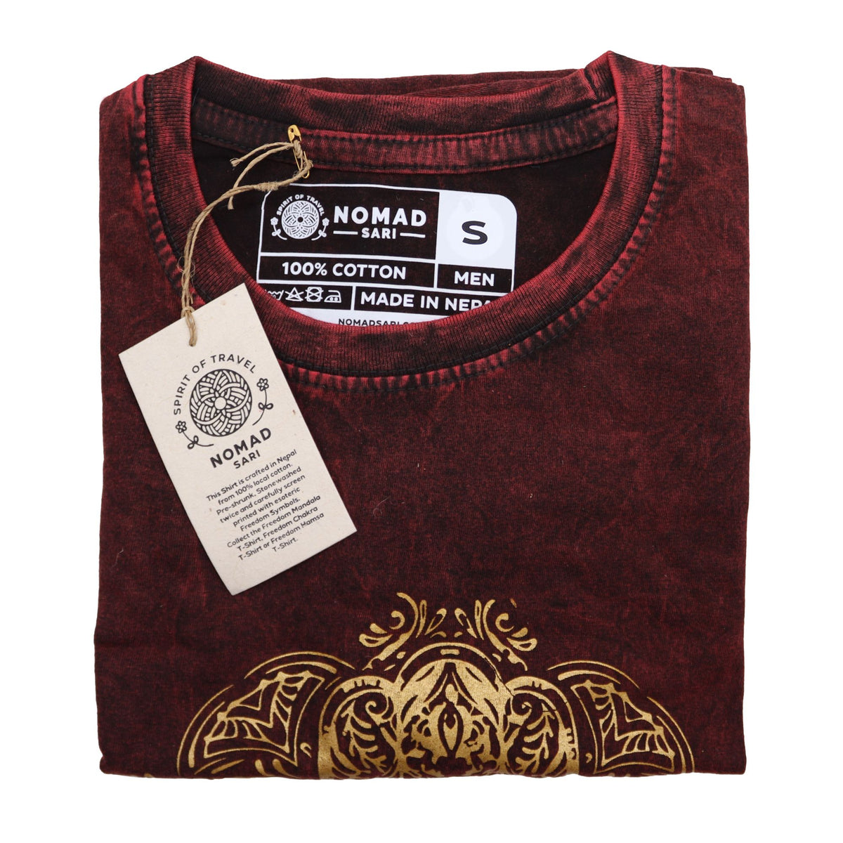Nomad Sari Stonewashed Cotton T-Shirt – Hamsa – Maroon – Small