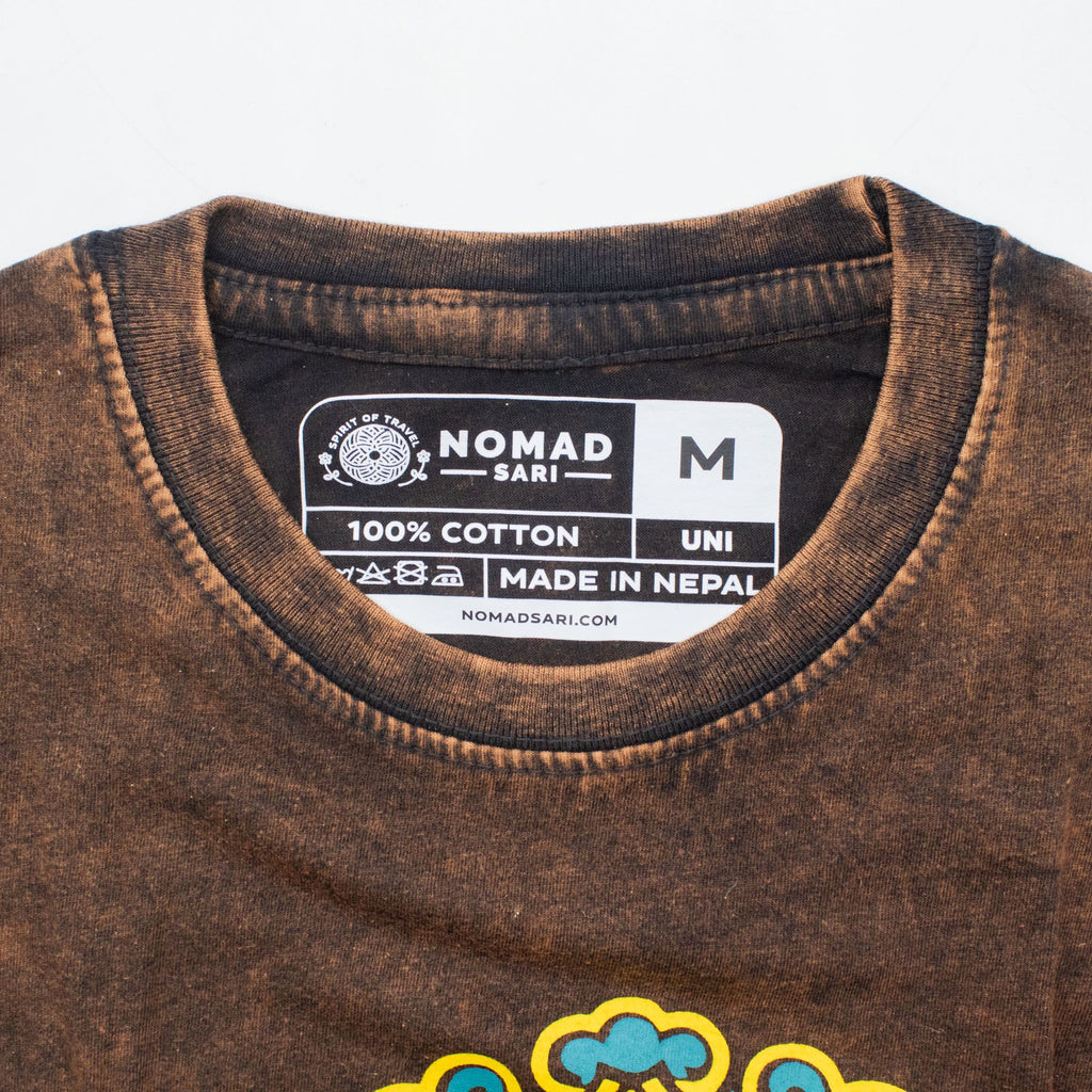 Nomad Sari Stonewashed Cotton T-Shirt - Sun & Zodiac - Brown - Medium
