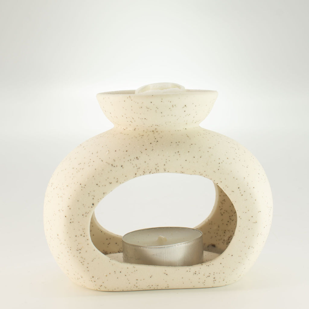 Ceramic Zen Oil Burner - Oval Pebble - Speckled Off-White
