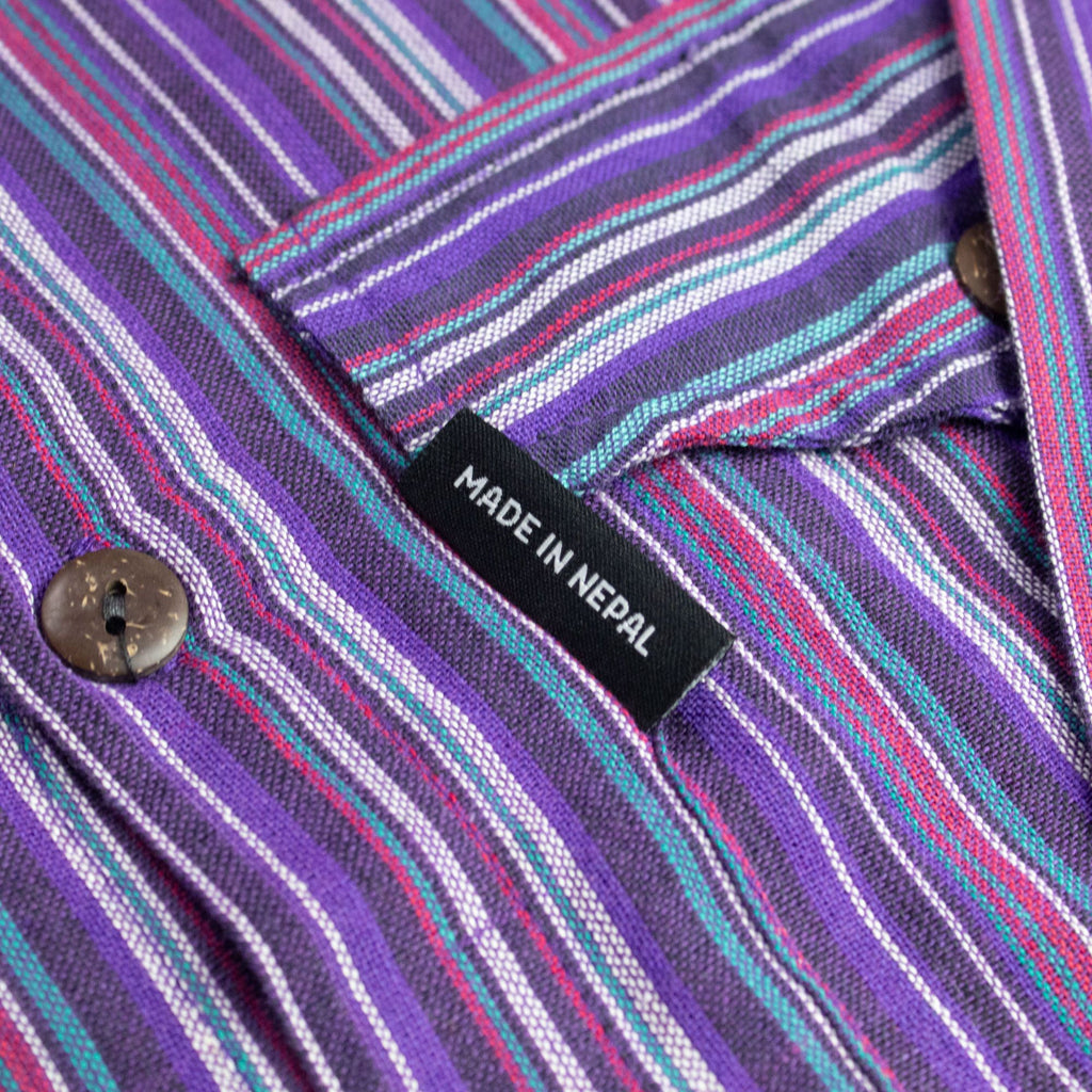 Nomad Sari Grandad Shirt - Black Purple - Large