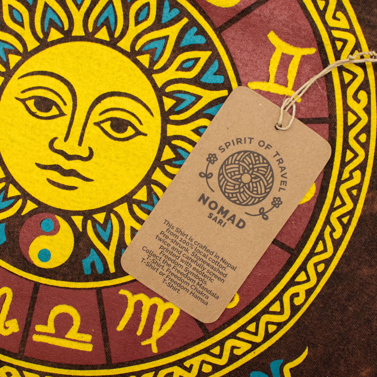 Nomad Sari Stonewashed Cotton T-Shirt - Sun & Zodiac - Brown - Medium
