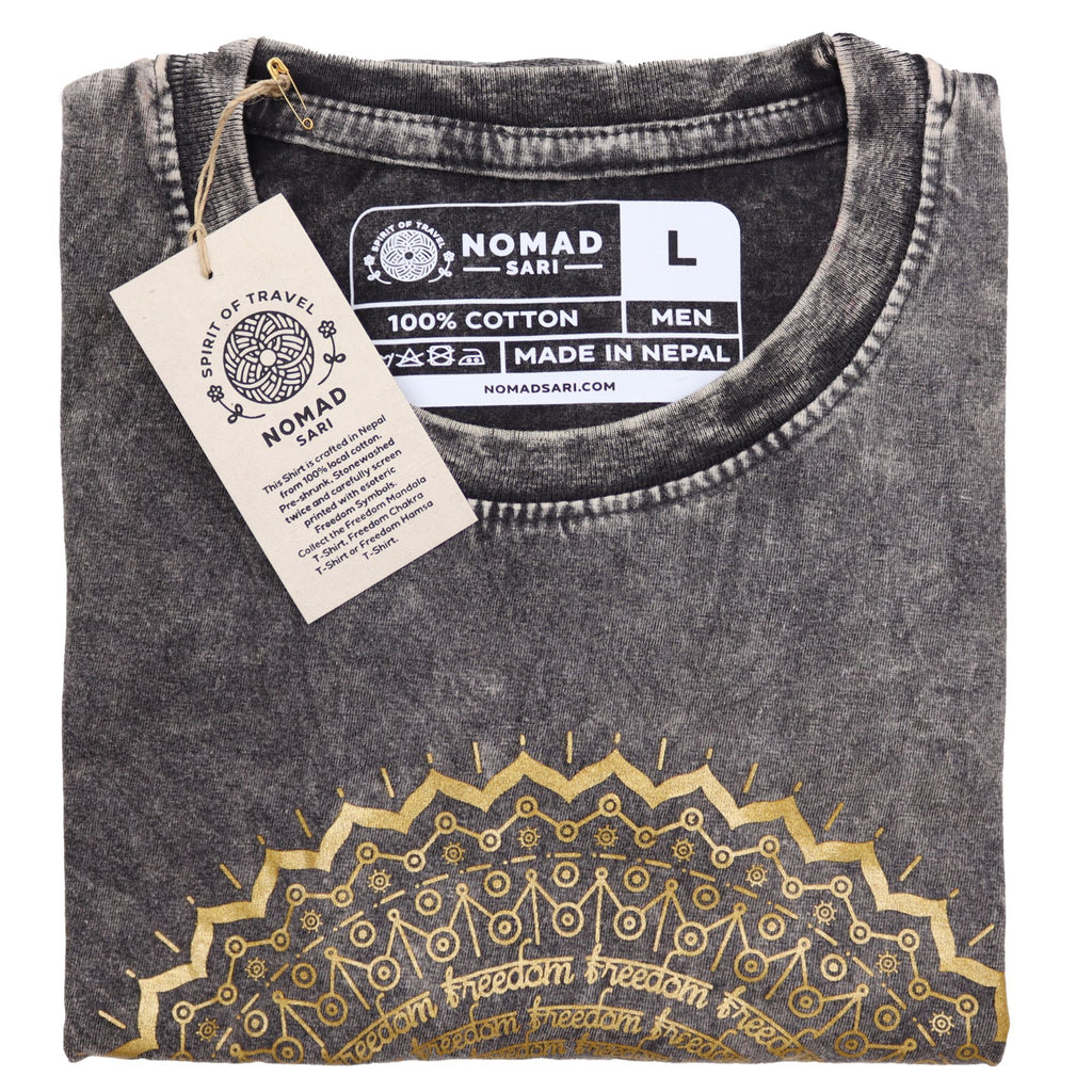 Nomad Sari Stonewashed Cotton T-Shirt – Mandala – Dark Grey – Large