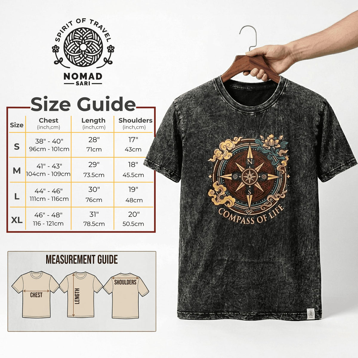 Nomad Sari Stonewashed Cotton T-Shirt - Tree of Life - Green - XL