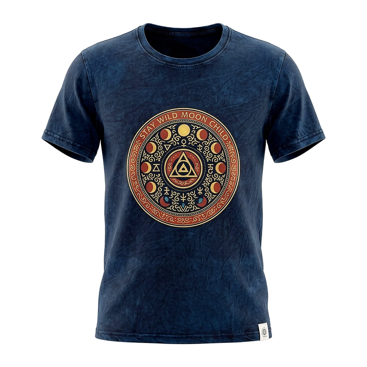 Nomad Sari Stonewashed Cotton T-Shirt - Stay Wild Moon Child - Blue - Medium