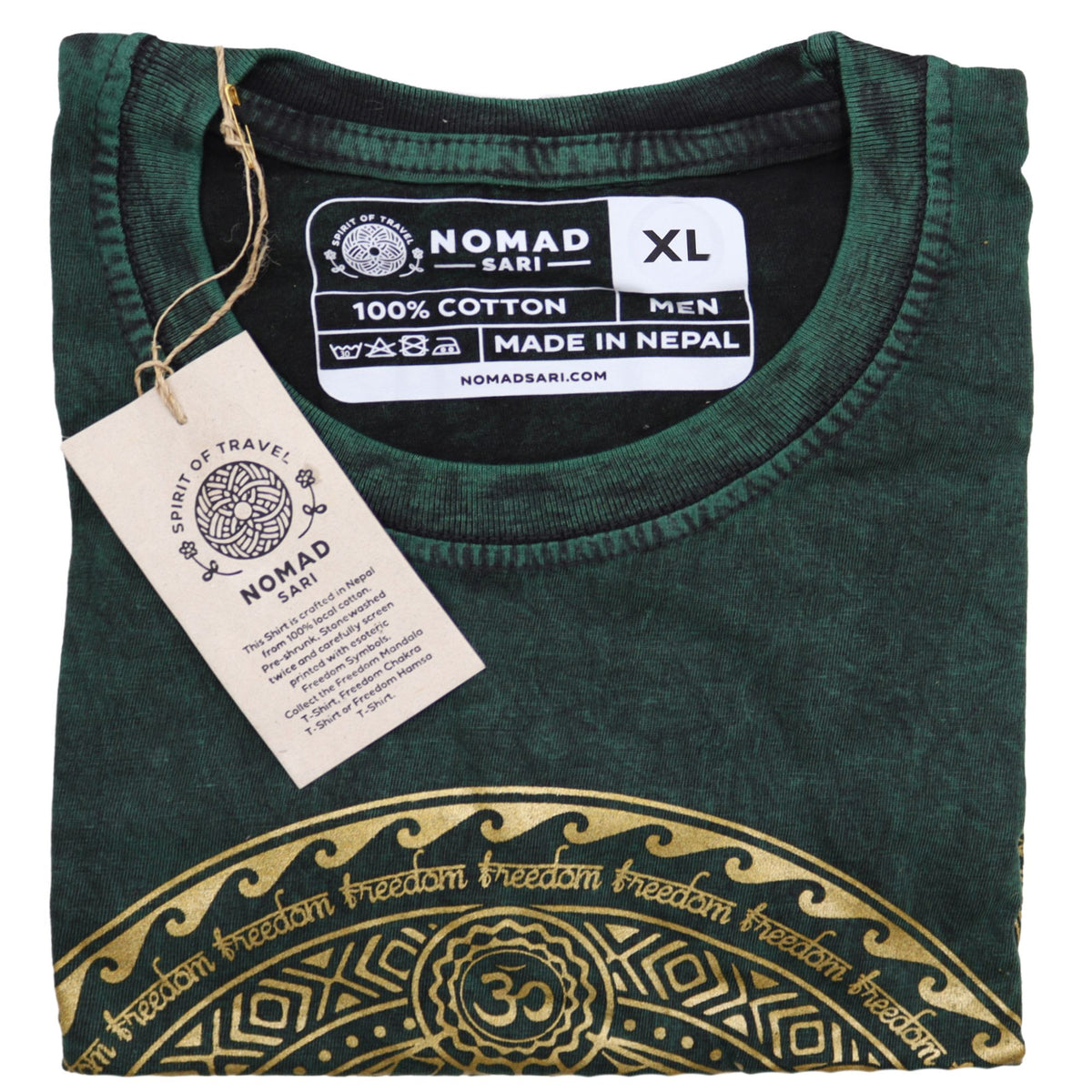 Nomad Sari Stonewashed Cotton T-Shirt – Chakra – Green – XL