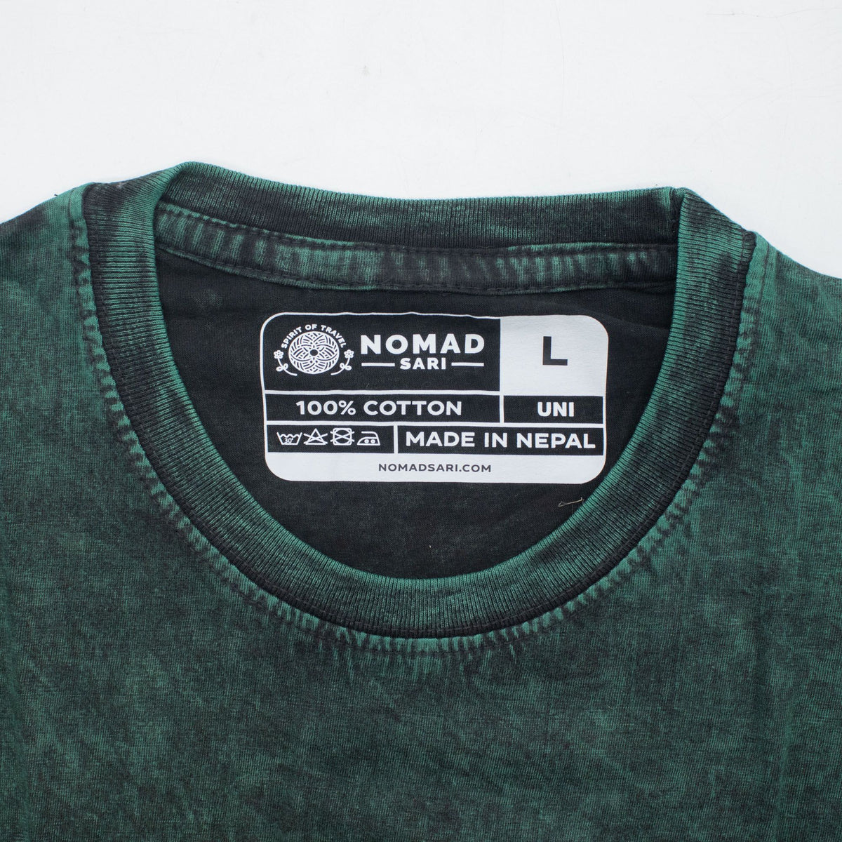 Nomad Sari Stonewashed Cotton T-Shirt - Tree of Life - Green - Large