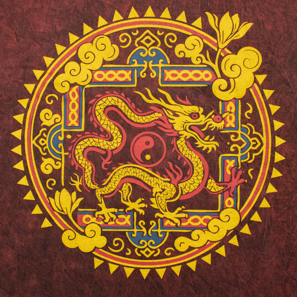 Nomad Sari Stonewashed Cotton T-Shirt - Dragon Mandala - Maroon - XL