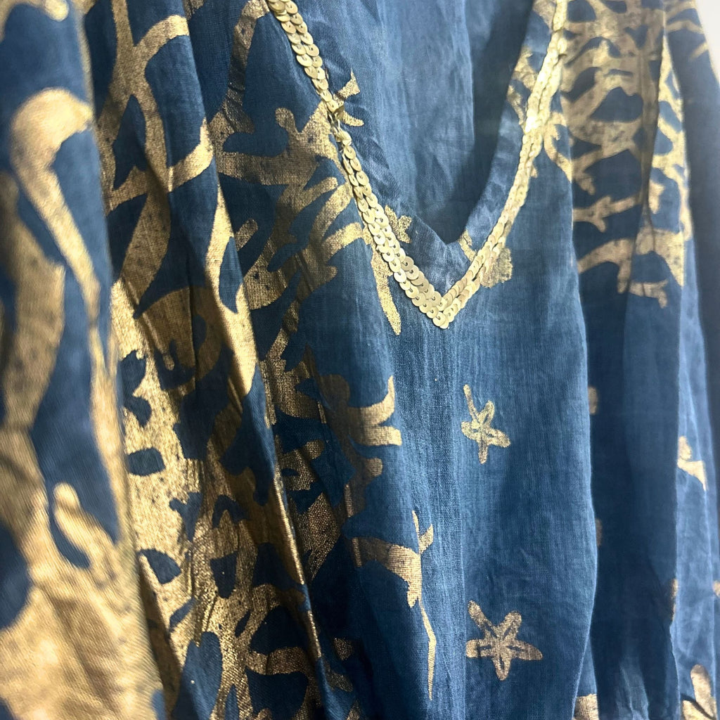Nomad Sari Kaftan – Sea Blue with Gold Coral Print