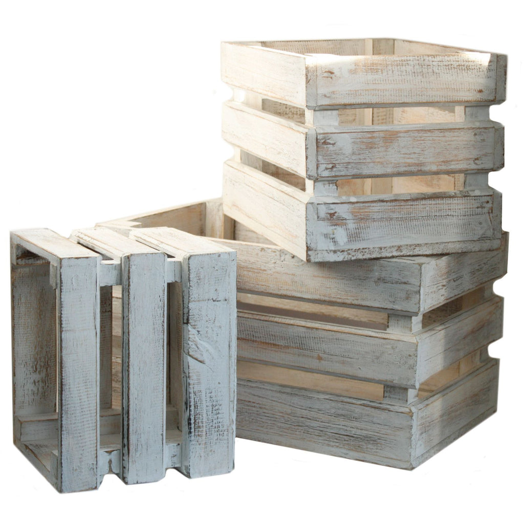 Wooden Storage Crates – Whitewash (Set of 3)