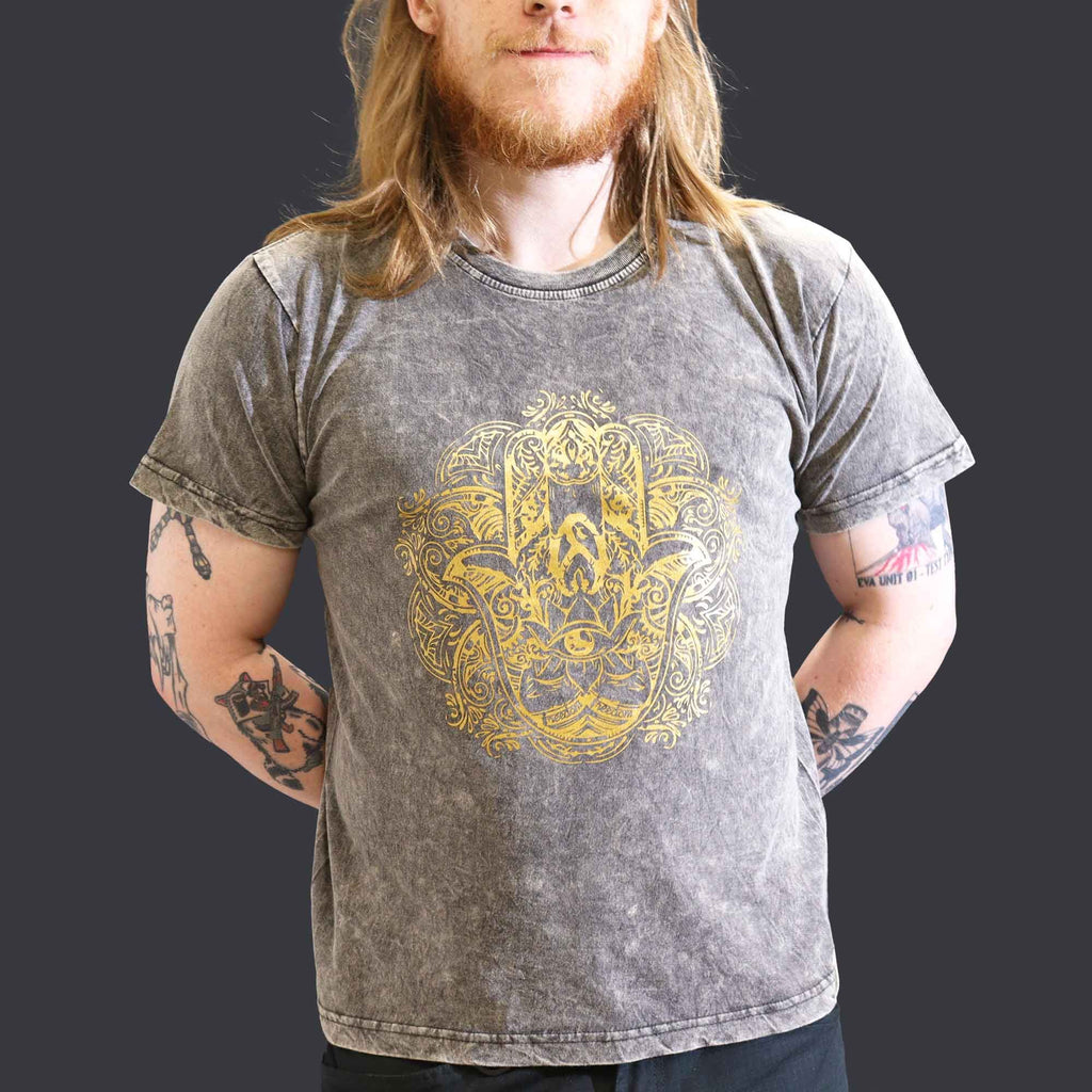 Nomad Sari Stonewashed Cotton T-Shirt – Hamsa – Dark Grey – Large