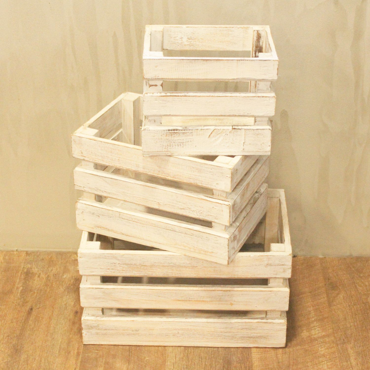 Wooden Storage Crates – Whitewash (Set of 3)