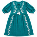 Nomad Sari On the Med Collection - Dress -  Turquoise with Embroidery & Tassel (L-XL)