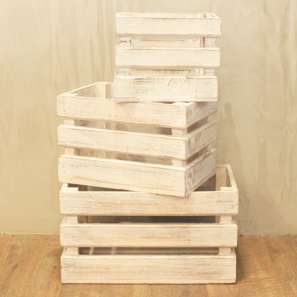 Wooden Storage Crates – Whitewash (Set of 3)