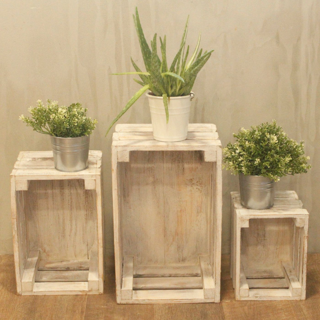 Wooden Storage Crates – Whitewash (Set of 3)