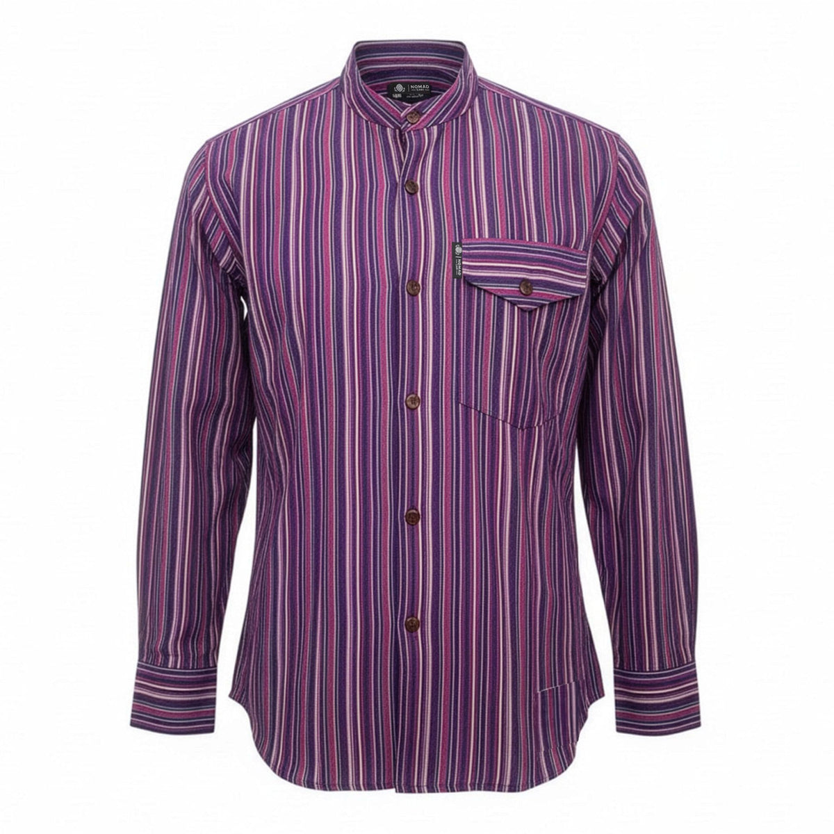 Nomad Sari Grandad Shirt - Black Purple - Large