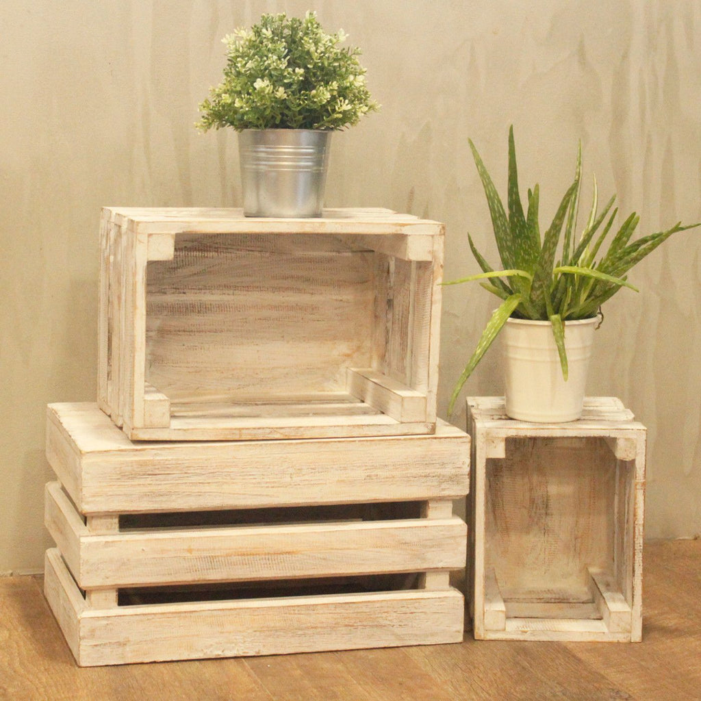 Wooden Storage Crates – Whitewash (Set of 3)