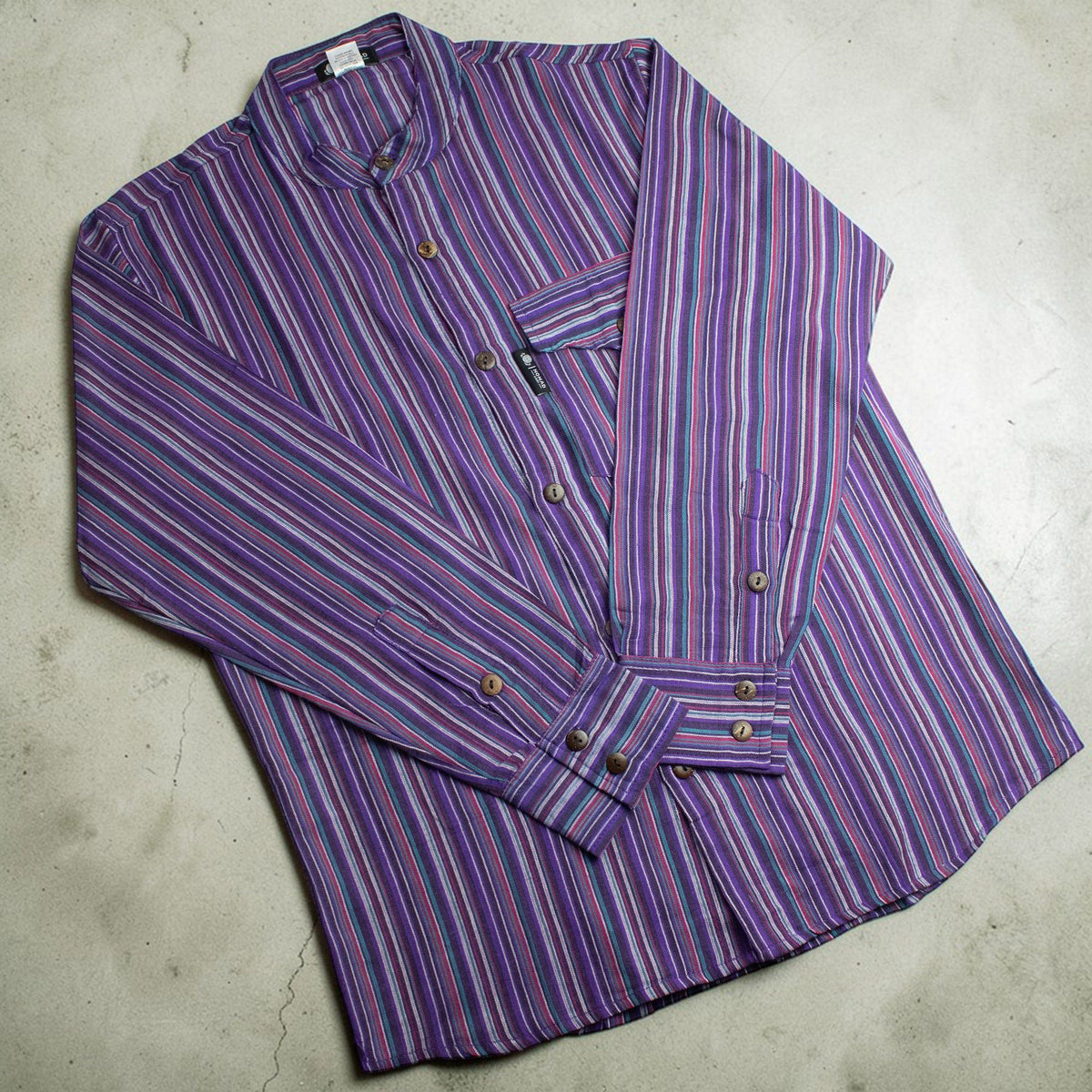 Nomad Sari Grandad Shirt - Black Purple - Large