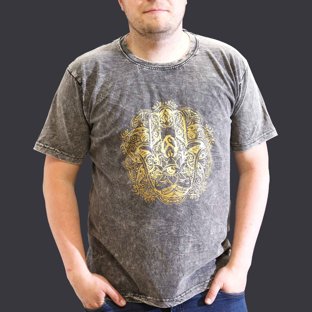 Nomad Sari Stonewashed Cotton T-Shirt – Hamsa – Dark Grey – XL