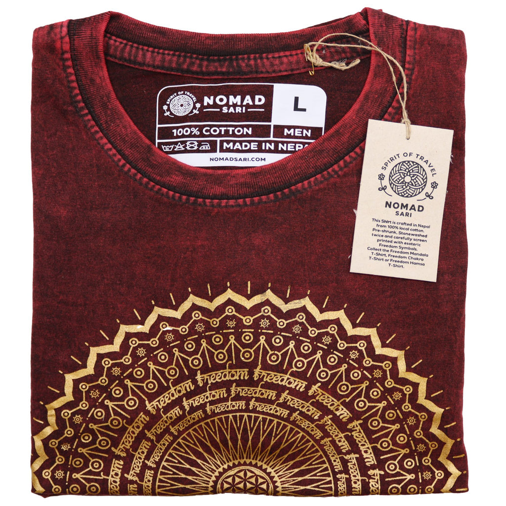 Nomad Sari Stonewashed Cotton T-Shirt – Mandala – Maroon – Large