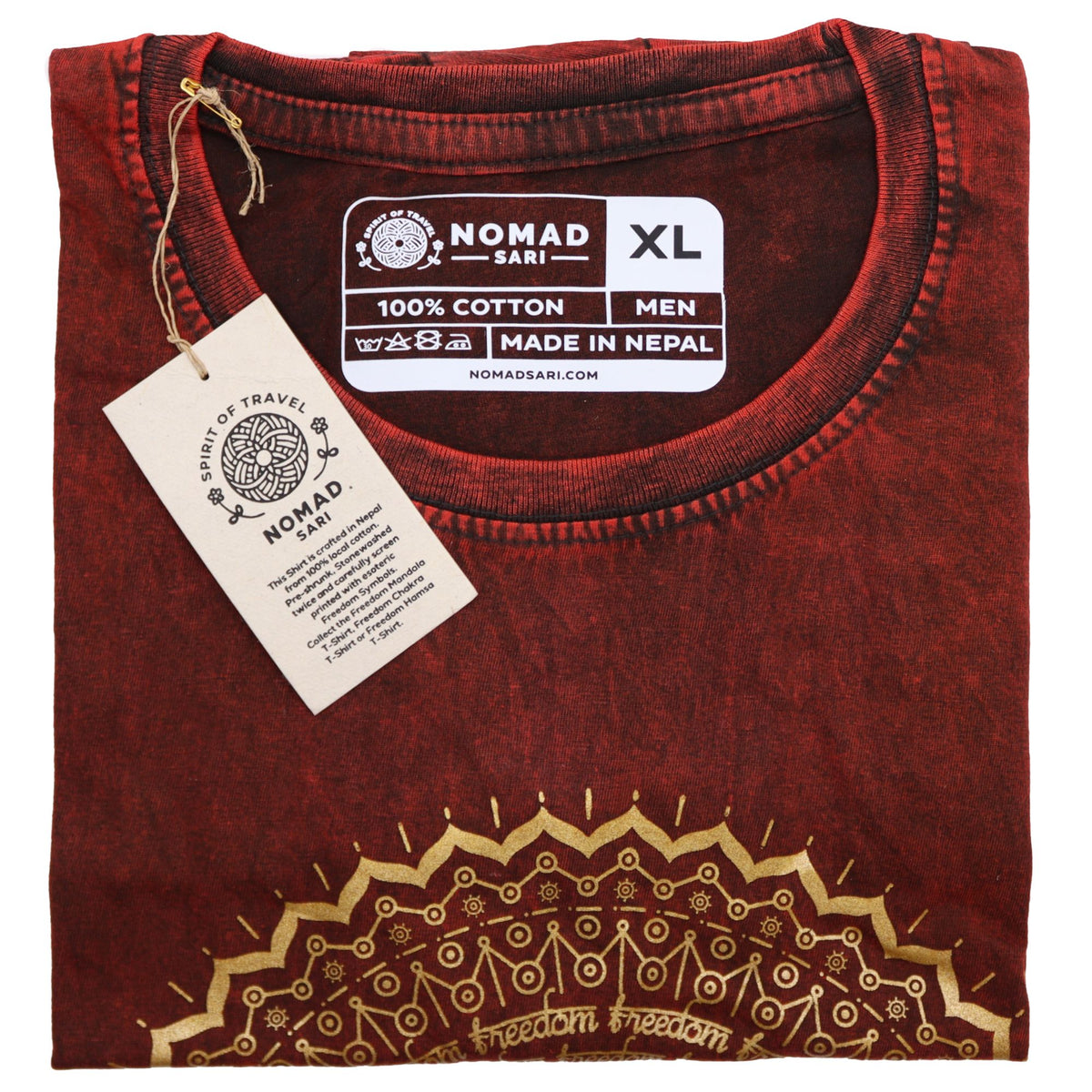 Nomad Sari Stonewashed Cotton T-Shirt – Mandala – Maroon – XL