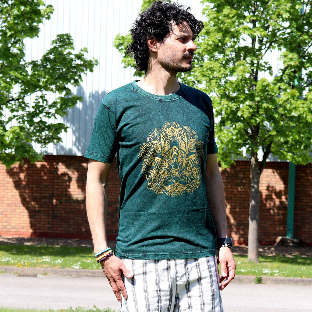 Nomad Sari Stonewashed Cotton T-Shirt – Hamsa – Green – Medium