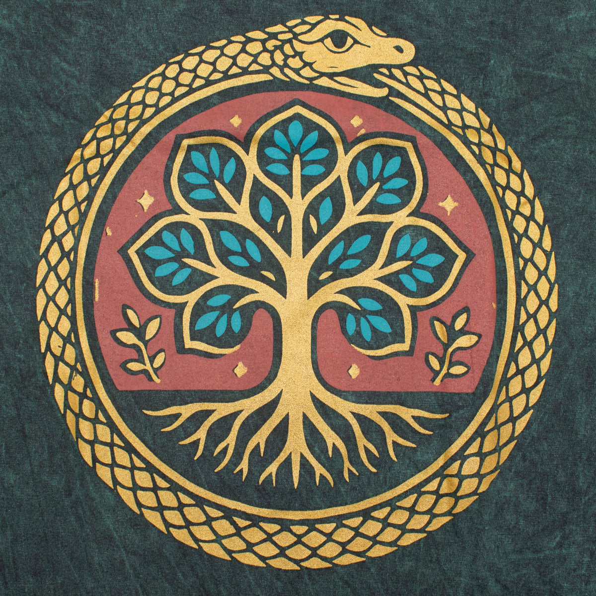 Nomad Sari Stonewashed Cotton T-Shirt - Tree of Life - Green - Small