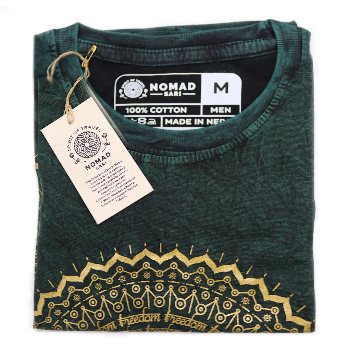 Nomad Sari Stonewashed Cotton T-Shirt - Mandala - Green - Medium