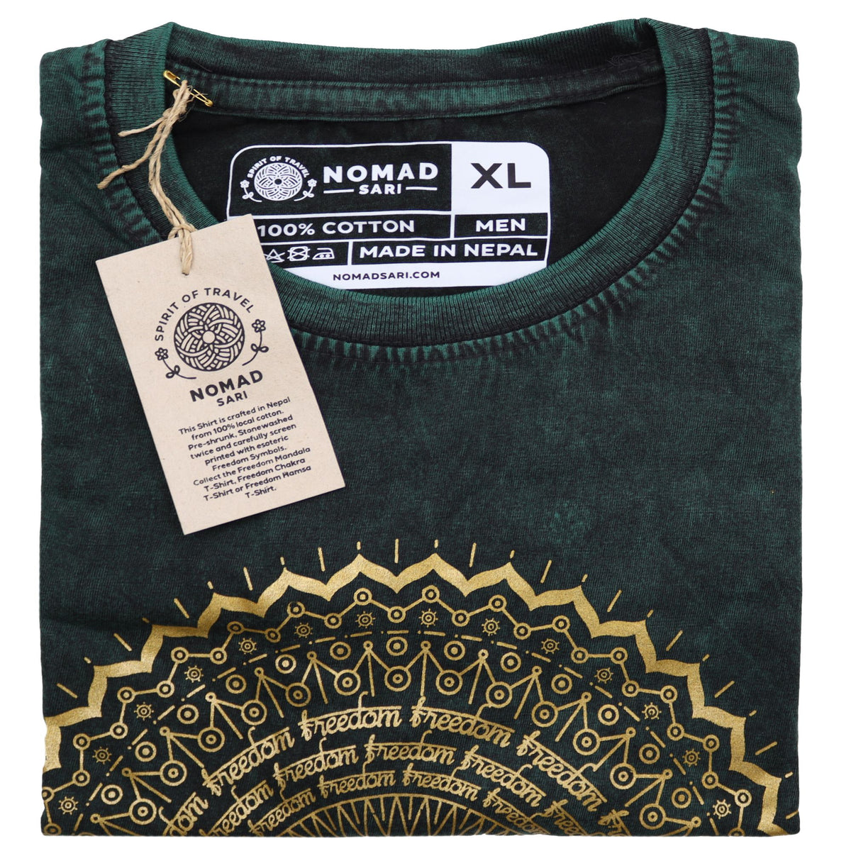 Nomad Sari Stonewashed Cotton T-Shirt – Mandala – Green – XL