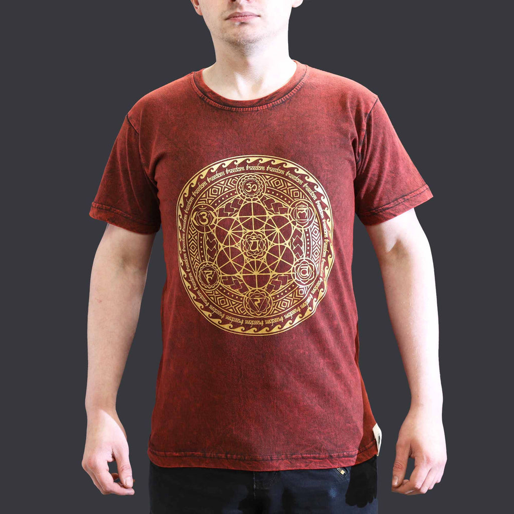 Nomad Sari Stonewashed Cotton T-Shirt – Chakra – Maroon – Small