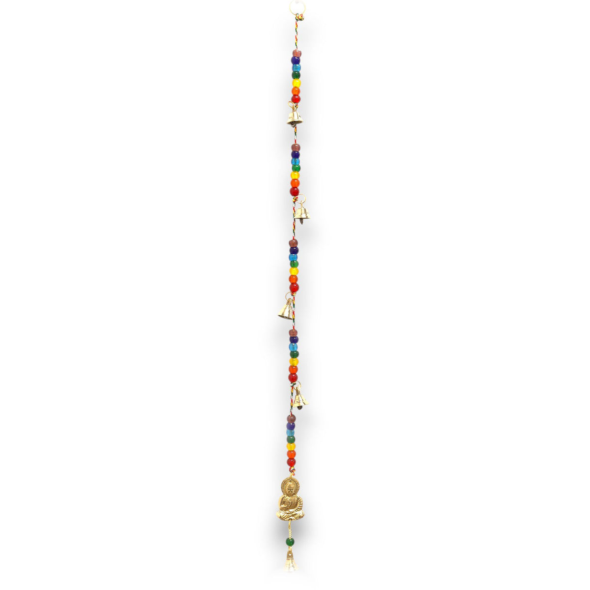 Indian Chimes - Brass Buddha with Chakra Beads String Bells 53cm