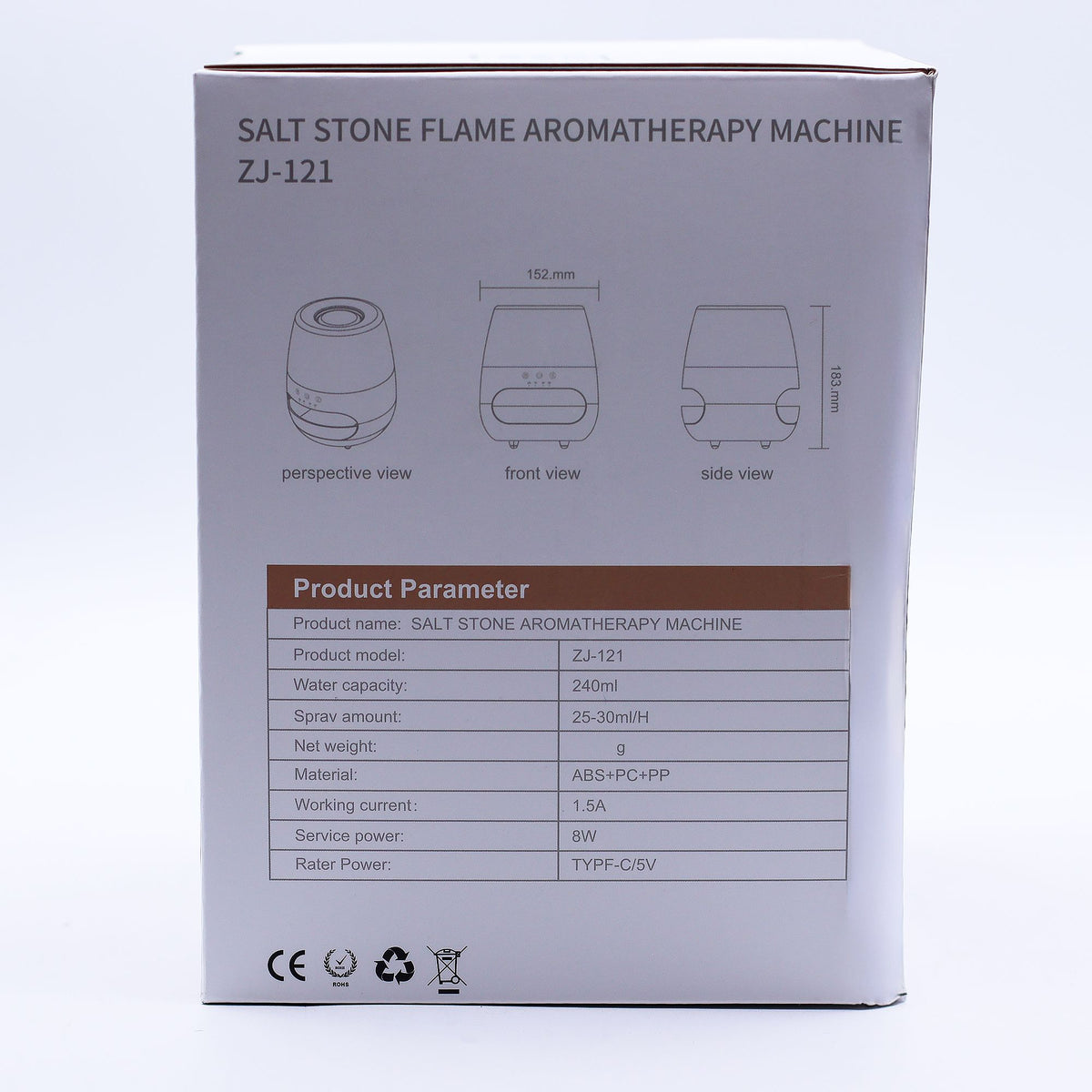 Salt Stone Flame Effect Aroma Diffuser  - White USB - Colour Change and Timer