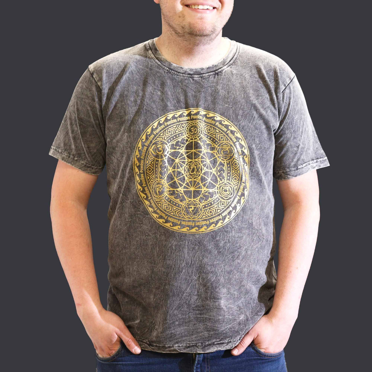 Nomad Sari Stonewashed Cotton T-Shirt – Chakra – Dark Grey – XL