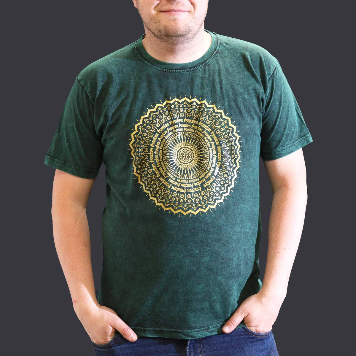 Nomad Sari Stonewashed Cotton T-Shirt – Mandala – Green – XL