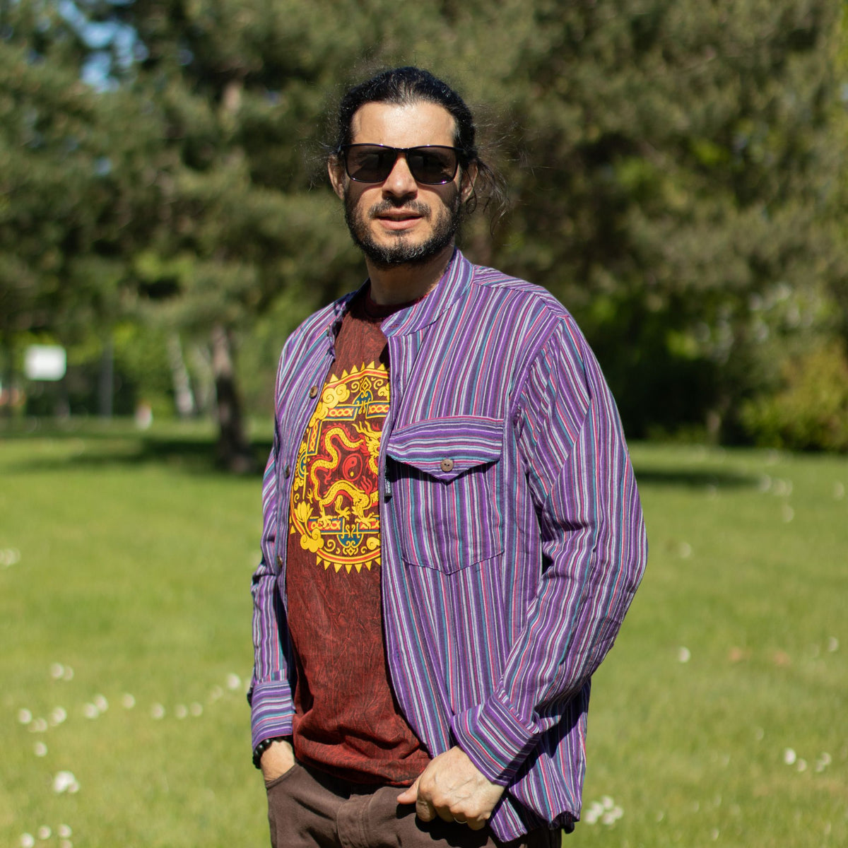 Nomad Sari Stonewashed Cotton T-Shirt - Dragon Mandala - Maroon - Small