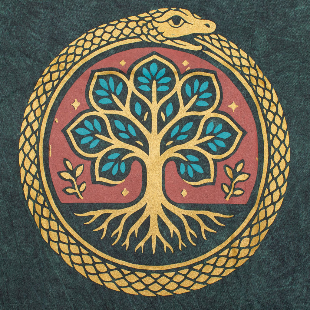 Nomad Sari Stonewashed Cotton T-Shirt - Tree of Life - Green - Medium