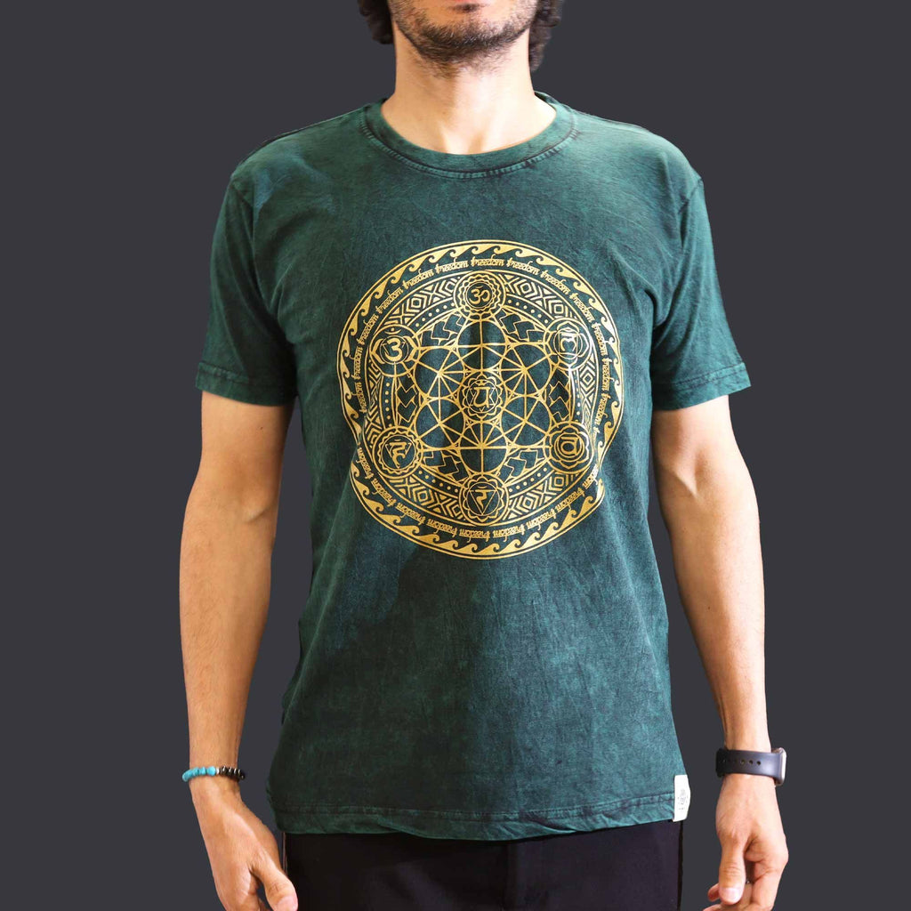 Nomad Sari Stonewashed Cotton T-Shirt – Chakra – Green – Medium